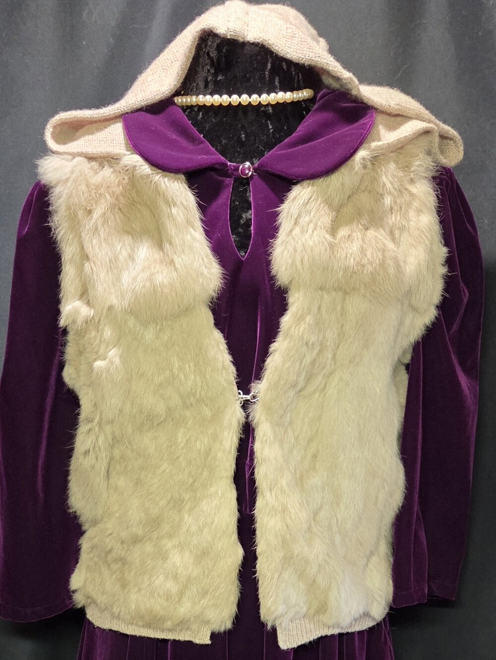 YA Los Angeles Rabbit Fur Vest Women's Size Large Knit Cozy G
